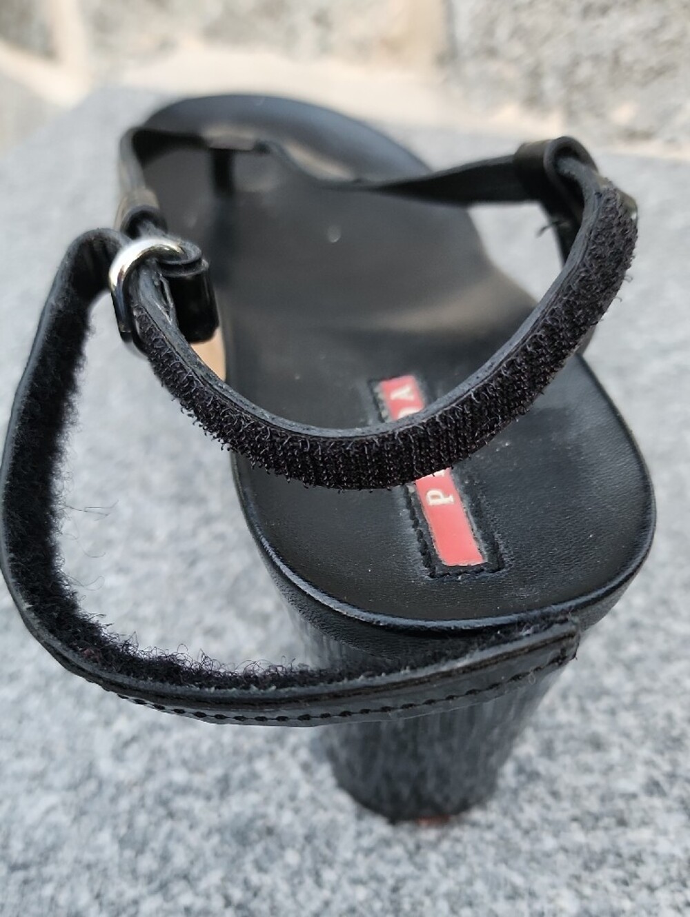 Prada Black Patent Leather Cork Wedge Thong Sandals - Picture 7 of 15